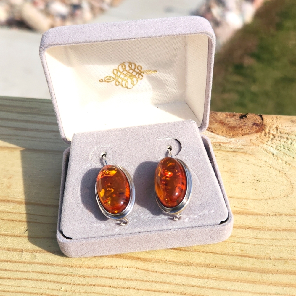 Amber and sterling silver vintage earrings